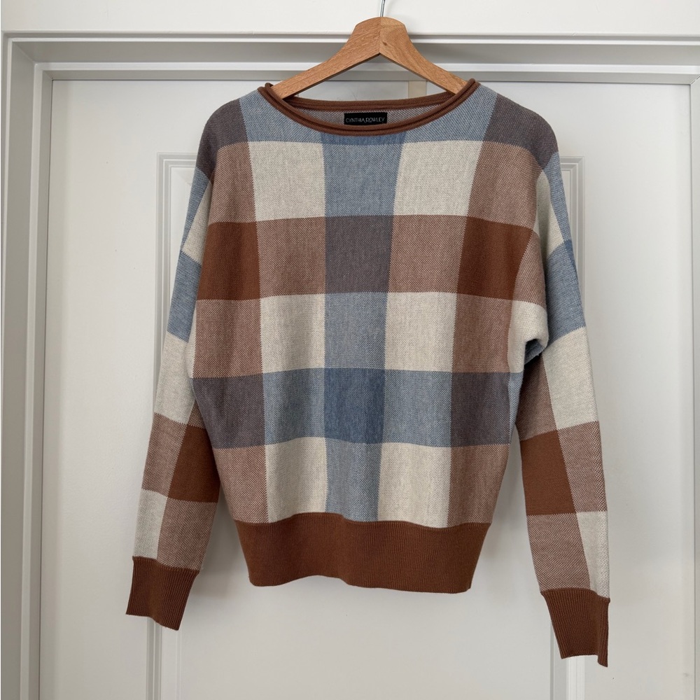 NEW! ❤️ Cynthia Rowley size XS S Multicolor Plaid Crewneck Sweater